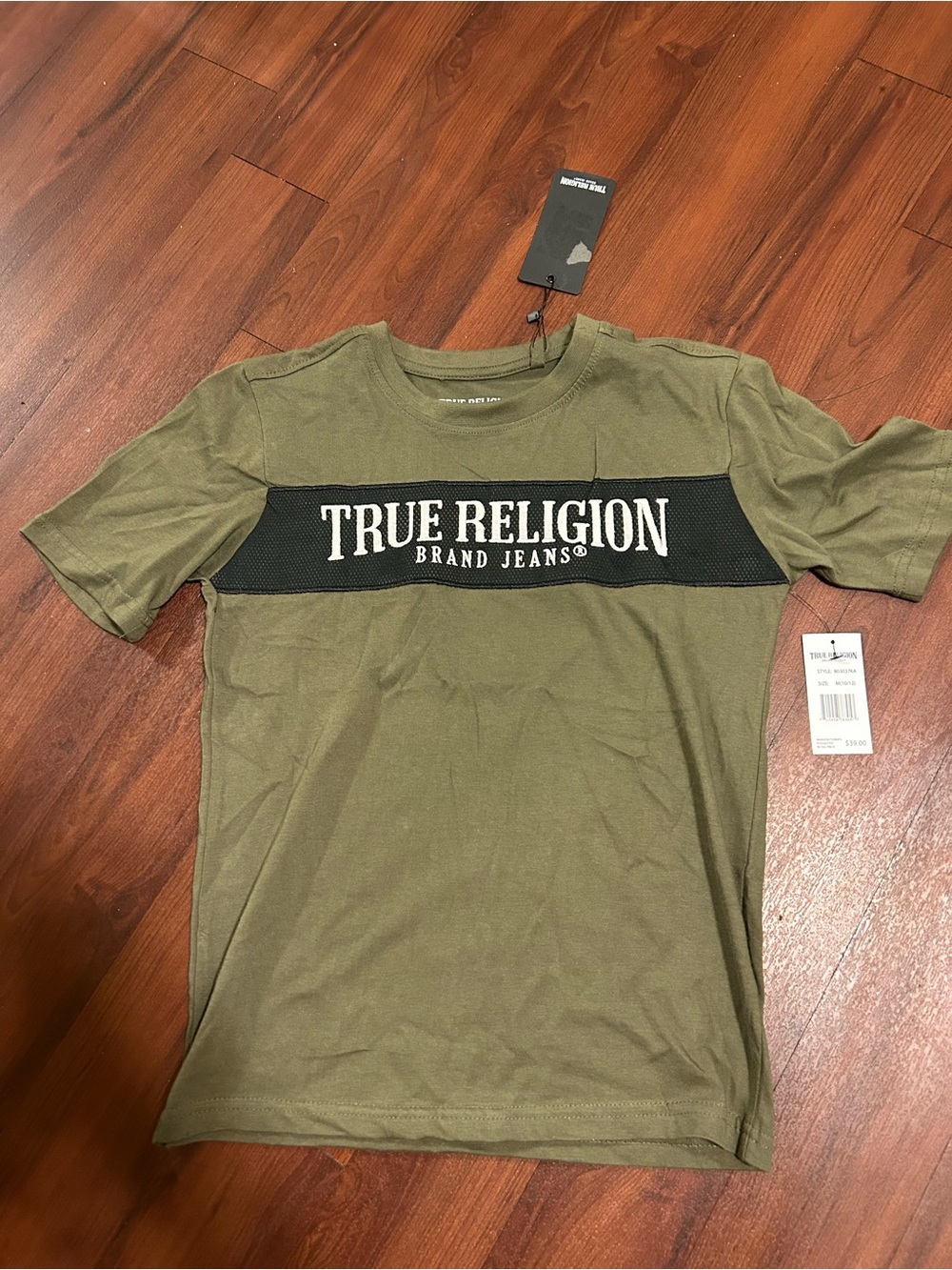 TRUE RELIGION OLIVE GREEN LOGO T-SHIRT NWT | KIDS M 10/12 🌿🖤